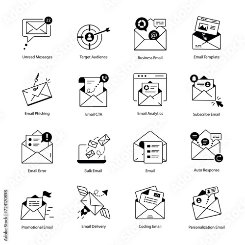 Pack of Email Services Linear Icons 

