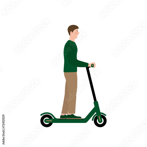 Young man riding electric scooter photo