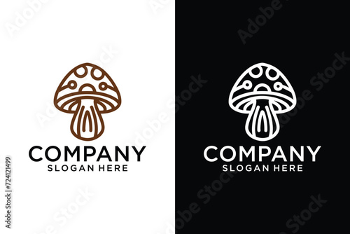 mushroom logo design ideas Round mushroom farm logo design template in linear style.
