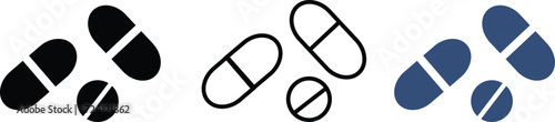 Pills icon flat set. isolated vector sign symbol, capsule icon simple design, Drug sign and symbol, Medical drugs. isolated on transparent background, antibiotic pill, a sign of Pharmacy Icons.