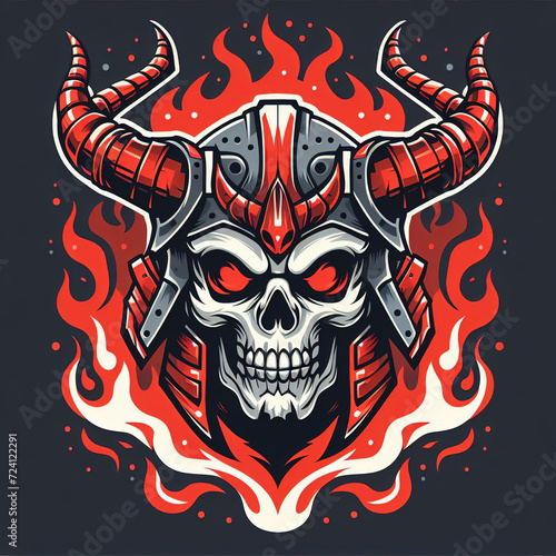 skull with flames ,graphic design, for t-shirt prints, vector illustration