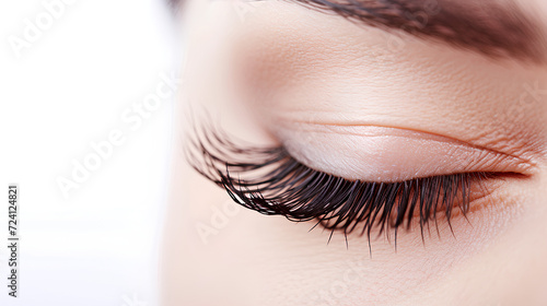 The procedure of eyelash extension in close-up.	