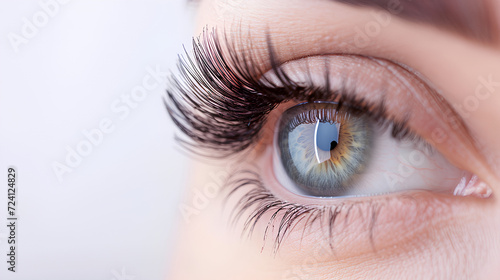 The procedure of eyelash extension in close-up. photo