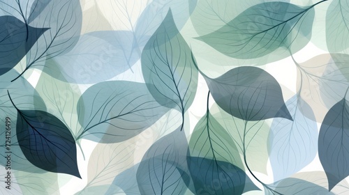 Abstract pattern of tree leaves in green, blue and gray
