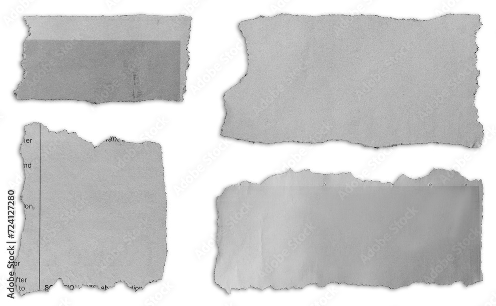 Four pieces of torn paper on white background 