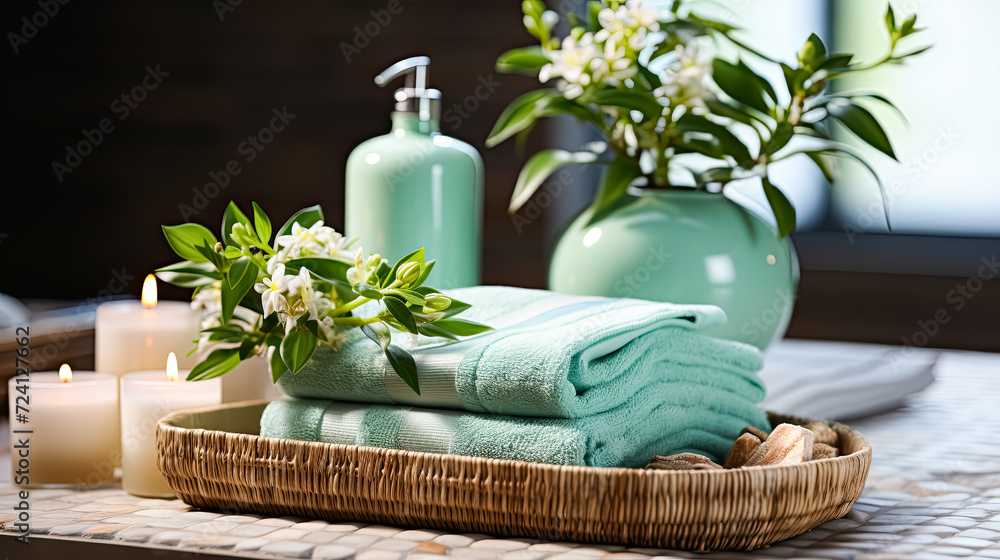 Towels, mint, and serene ambiance evoke tranquility.