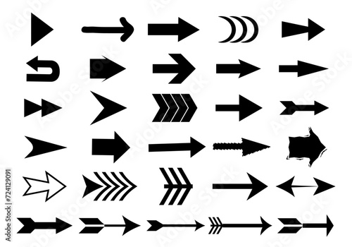 Arrows set of 30 black icons. Arrow icon. Arrow vector collection. Arrow. Cursor. Modern simple arrows. Vector illustration photo