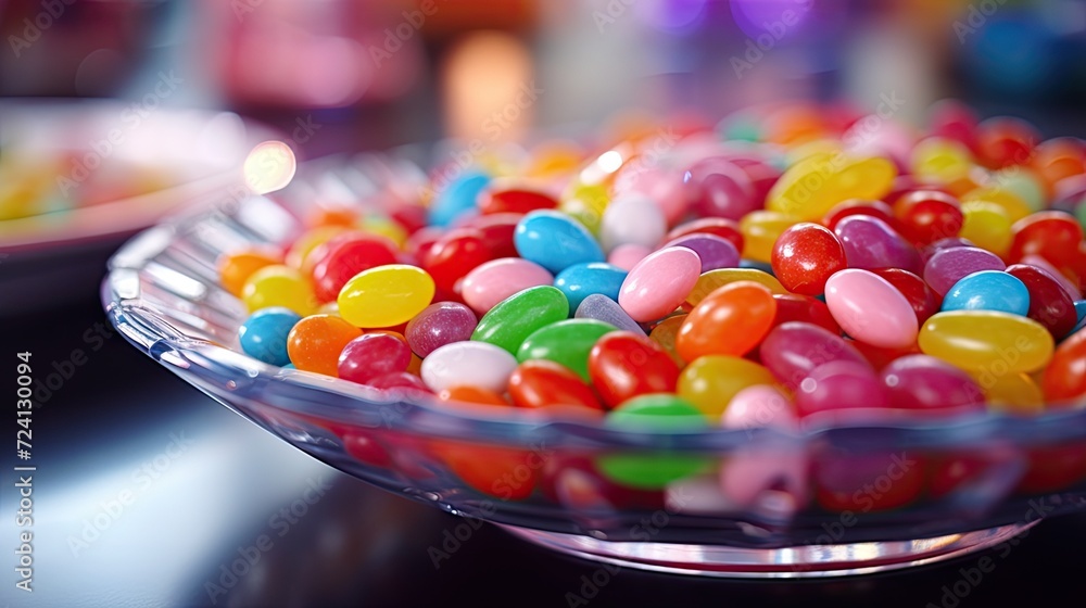 Sweet Indulgence: Closeup of colorful sweet jelly in a bowl, Sweet Indulgence: Closeup of colorful sweet jelly in a bowl,