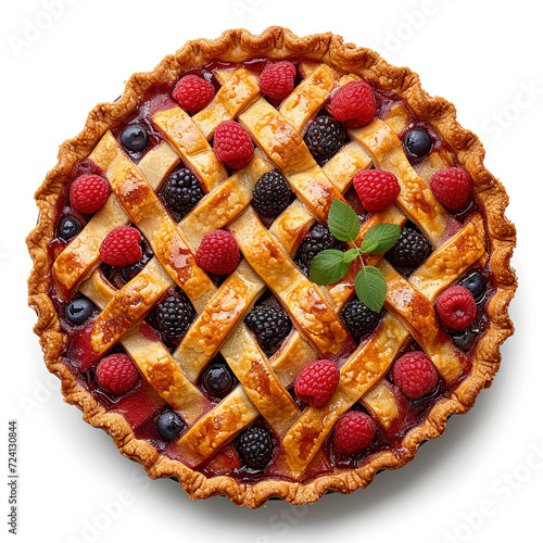 Tasty cherry pie on white background photo