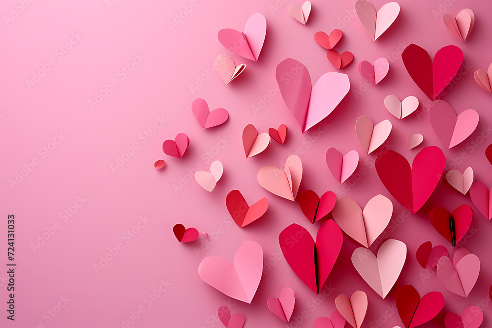 valentines day colorful heart paper bouquets on pink 