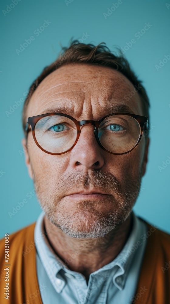 Close-up portrait of a man wearing horn-rimmed glasses Close-up portrait of a man wearing horn-rimmed glasses