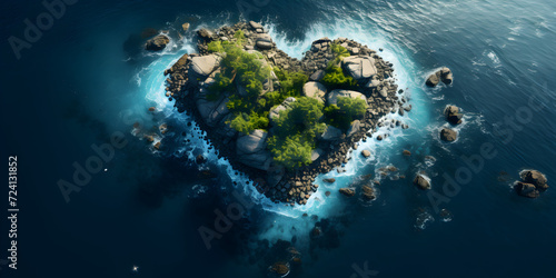Heart shaped island with blue sea
