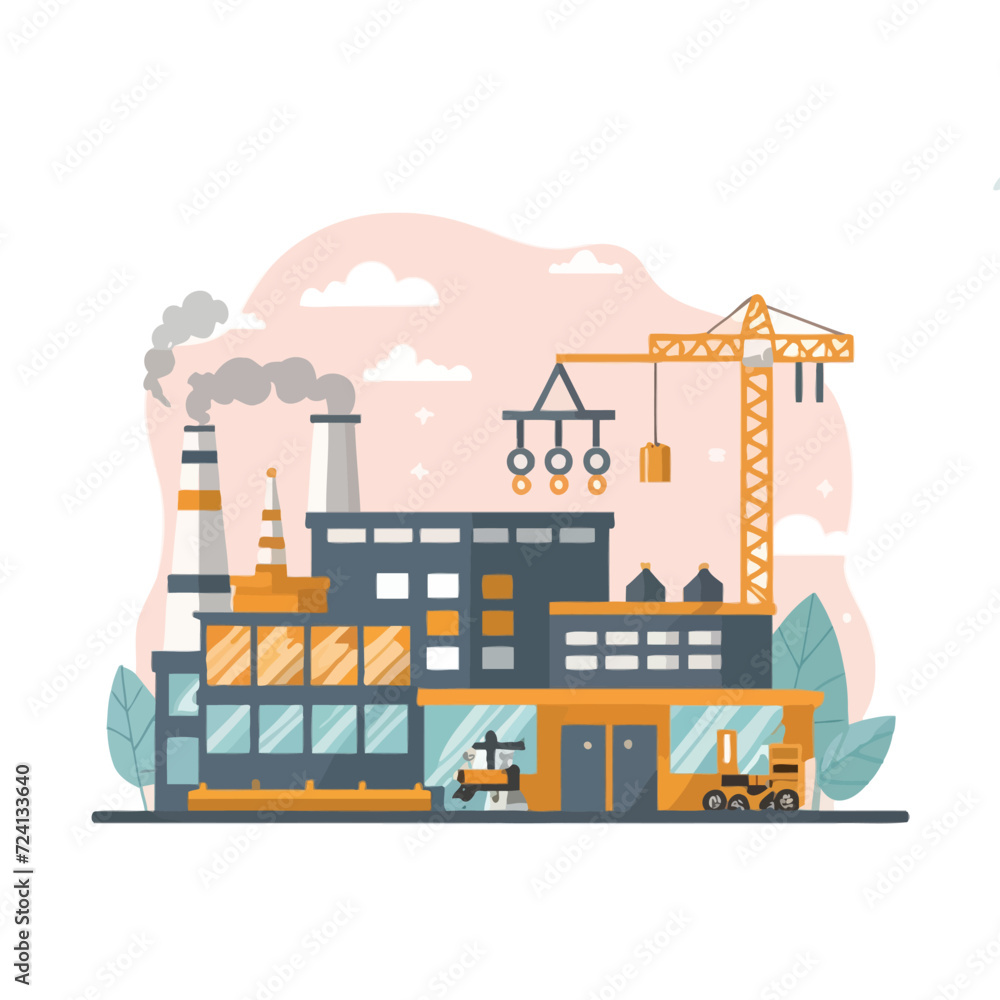 Fototapeta premium 2d vector illustration colorful machine , worker and Industry and its development technology, factories and production lines icon
