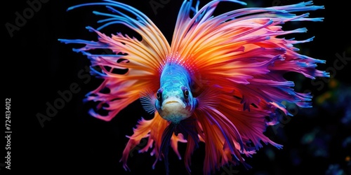 A colorful fish with bright blue and orange feathers. Generative AI. photo
