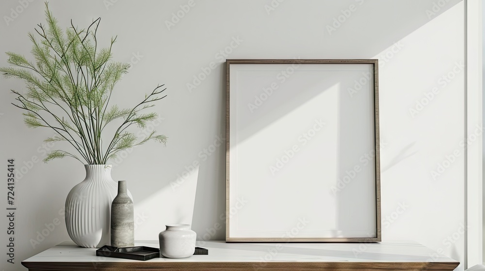 Mock up poster frame in modern interior background Mock up poster frame in modern interior background