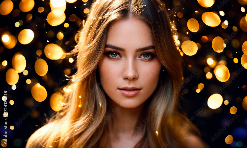 Beautiful woman on a golden background. Selective focus. Beautiful woman on a golden background. Selective focus.