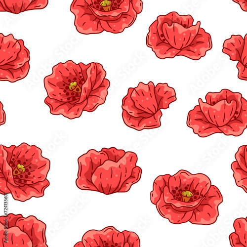Pattern with poppies flowers. Beautiful decorative plants.