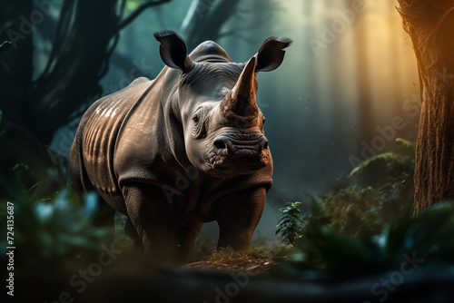 World Wildlife Day. Group of wild animals on nature background. Rhinoceros © Aleksandr