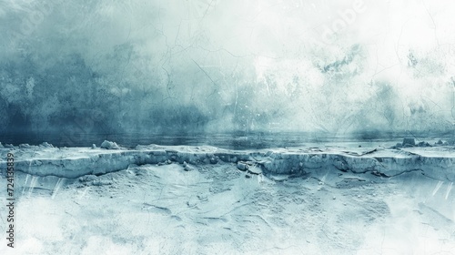 A frozen landscape, showcasing a grunge texture with deep ice cracks photo