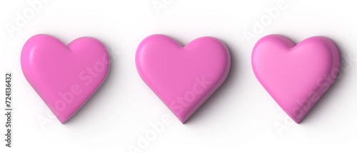 3D matte soft pink color hearts with shadow. St Valentines day graphic elements.
