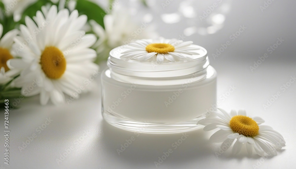 empty cosmetic cream container and daisy flower plant decor in white color, isolated white color
empty cosmetic cream container and daisy flower plant decor in white color, isolated white color
