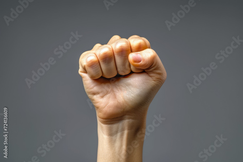 Raised clenched fist, protest concept. Background with selective focus and copy space
