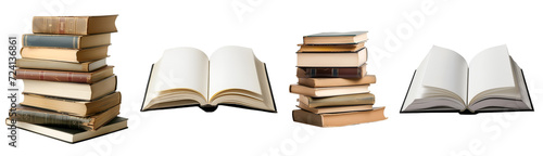Series of Books: Unfilled Opened Book, Pile of Literature, Isolated on Transparent Background, PNG