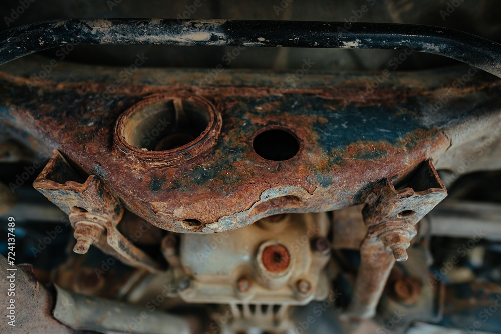Car bottom detailed view, rusty details Car bottom detailed view, rusty details