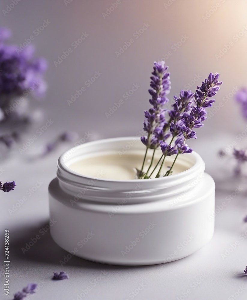 empty cosmetic cream container and near the decorative lavender flower plant in white color, isolate white background
empty cosmetic cream container and near the decorative lavender flower plant in white color, isolate white background