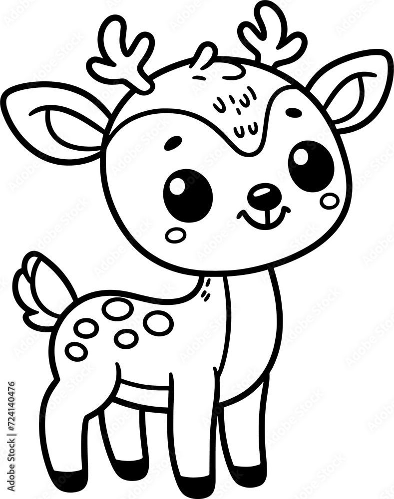 Deer cartoon character line doodle black and white coloring page Deer cartoon character line doodle black and white coloring page