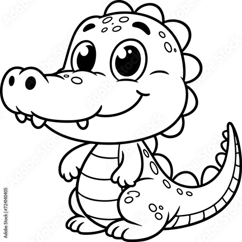 Alligator cartoon character line doodle black and white coloring page