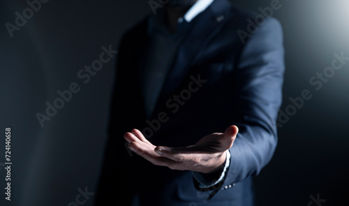 Businessman hand touching virtual screen