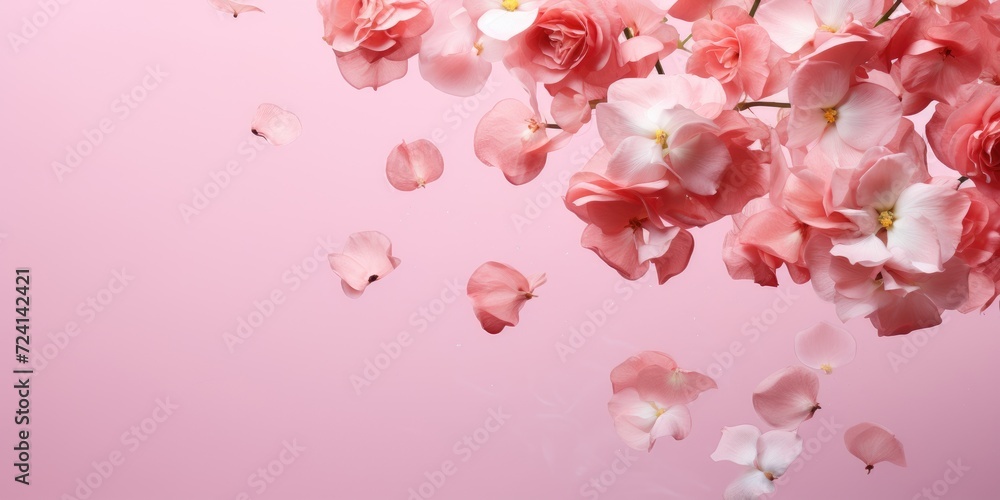 Pink background with roses, space for text or advertising. Generative AI Pink background with roses, space for text or advertising. Generative AI