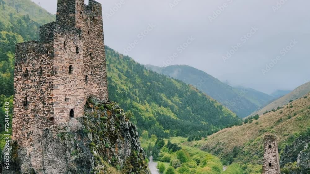 The tower complex of Vovnushki. The Republic of Ingushetia, Russia. View of the Ingush defensive towers inside the North Caucasus. 4K The tower complex of Vovnushki. The Republic of Ingushetia, Russia. View of the Ingush defensive towers inside the North Caucasus. 4K
