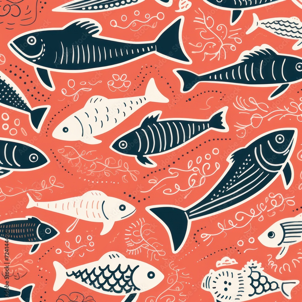 salmon random hand drawn patterns, tileable, calming colors vector illustration pattern