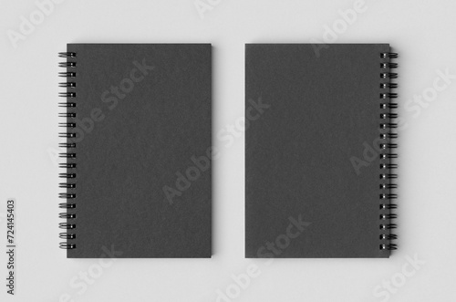 Black spiral notebook mockup, cover and backside. photo