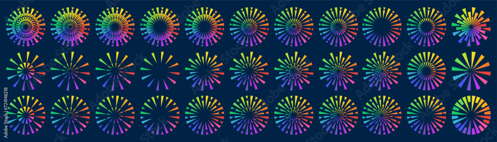 Set of creative fireworks explosion design vectors, ornament fireworks colorful design vector. Set of creative fireworks explosion design vectors, ornament fireworks colorful design vector.