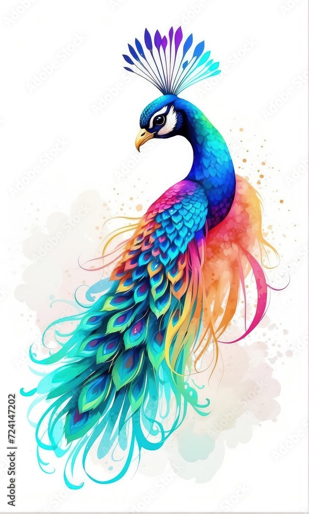 Obraz premium digital colorful paint painting of peacocks