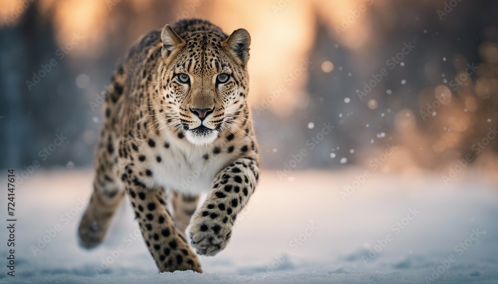 snow leapard running on ice to the camera, warm light
snow leapard running on ice to the camera, warm light