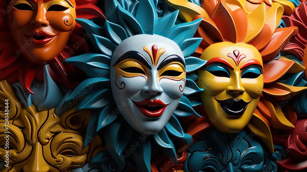 Collage of bright carnival masks Collage of bright carnival masks