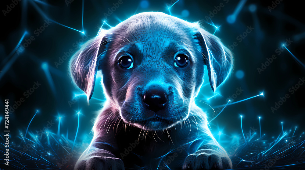 Puppy Dog Animal Plexus Neon Black Background Digital Desktop Wallpaper ...