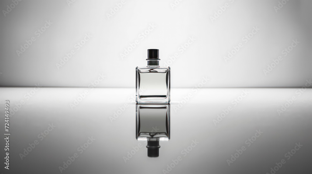 Elevate your senses with a transparent glass bottle of mens perfume on a sleek gray background Elevate your senses with a transparent glass bottle of mens perfume on a sleek gray background