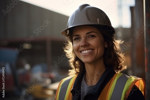 Smiling Female Engineer at Construction Site