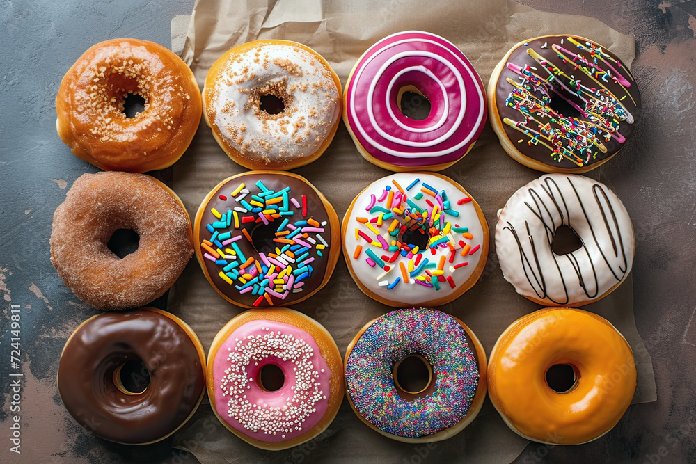 Sweet Donuts with Colorful Icing from Above Sweet Donuts with Colorful Icing from Above