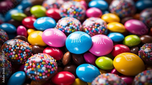 Colorful candies background. Chocolate candies with sprinkles.