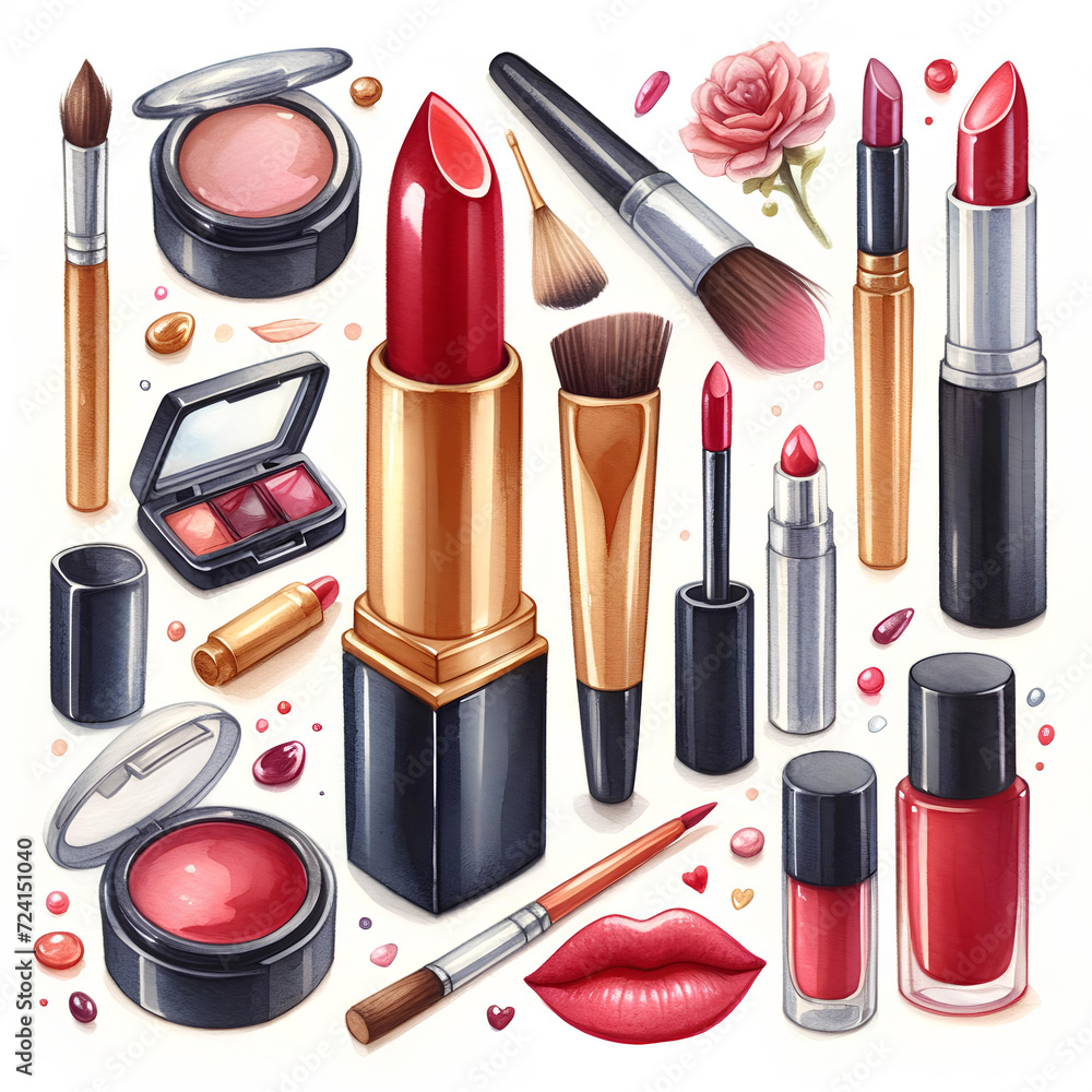 Red woman lipstick art drawn watercolor paint on white Red woman lipstick art drawn watercolor paint on white