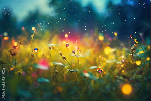 Fireflies in a Summer Meadow, multicolor, bokeh, background