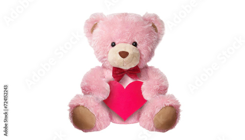 Teddy bear with pink heart isolated on transparent background.