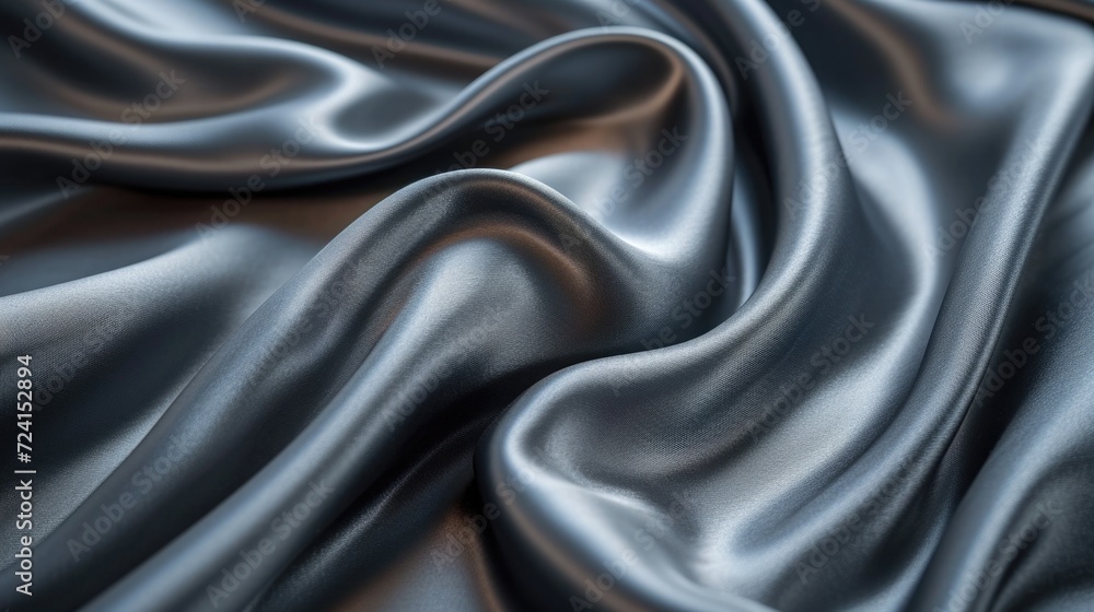 Obraz premium An up-close perspective of luxurious silk fabric in an elegant 'Ultimate Gray', highlighting its smooth, flowing texture, ideal for high-end fashion designers and luxury interior decorators