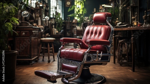 Barber chair in barber shop interior photo